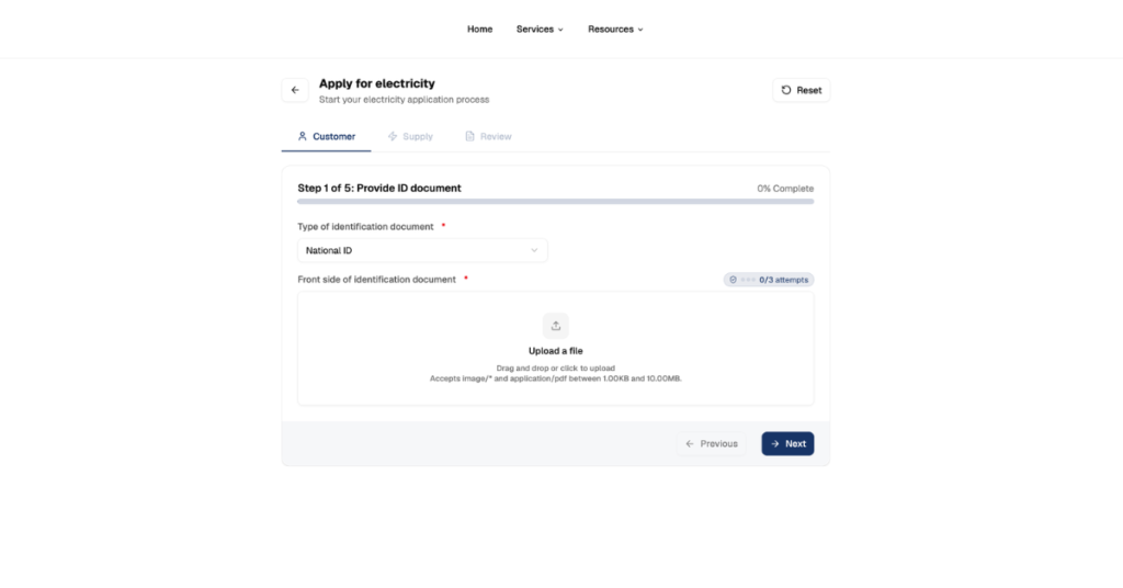 Provide ID document, upload screen