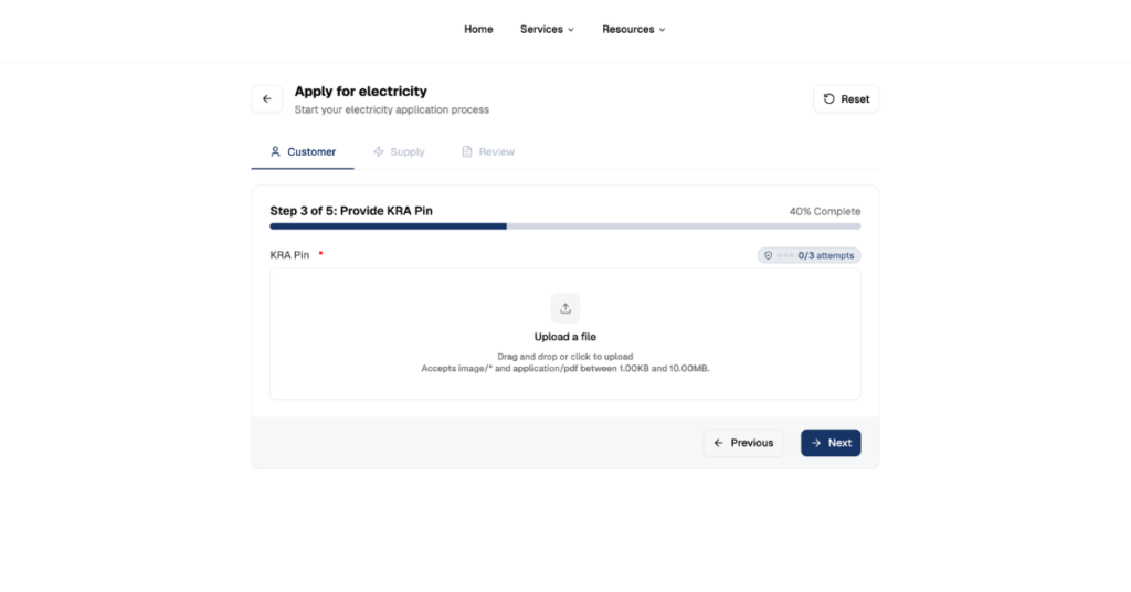 Provide KRA Pin, upload screen