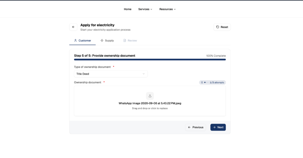 Provide ownership document, upload screen
