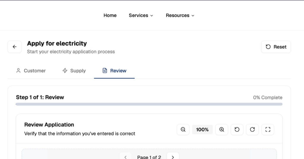 Review tab, application preview